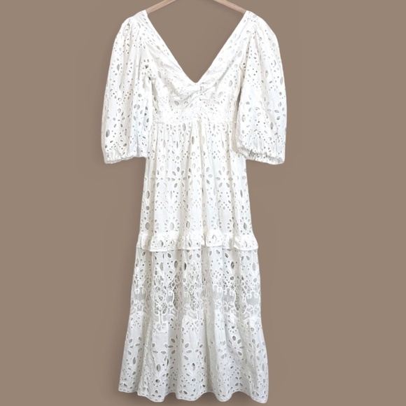 ASOS EDITION Twist Front Eyelet Lace Midi Dress White - Picture 5 of 11